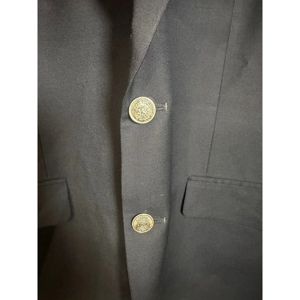 Michael Kors Mens Navy Blue 100% Wool Blazer Silver Crest Buttons 42R Sport Coat